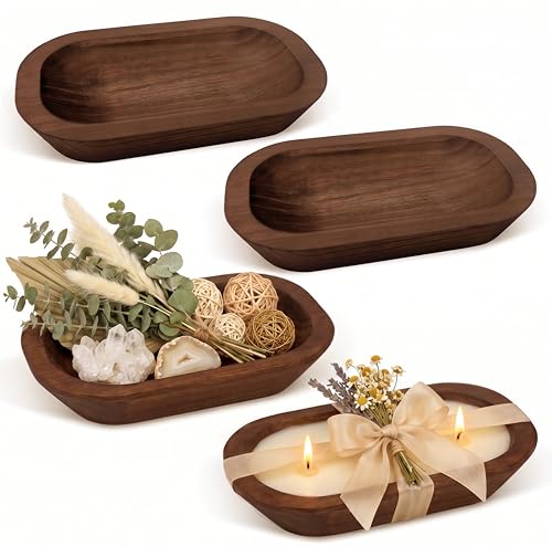 4 Pack 9.5x5.5 Inch Wooden Dough Bowls for Candle Making