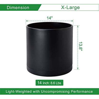 D'vine Dev Plastic Planter Pot with Saucer, 14 in, Black, 74-X-B-4 - color: Matte Black, size: 14"