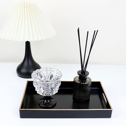 Spsyrine Black Bathroom Vanity Tray with Handles for Dresser Tops - color: Black