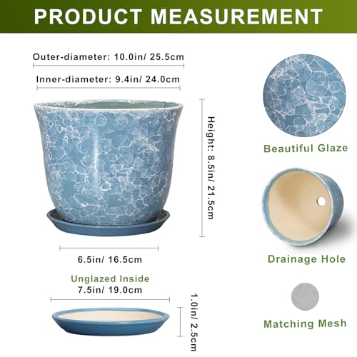 Ceramic Planter, 10 Inch Plant Pot for Indoor, Blue - color: Gemstone Blue, size: 10 Inch