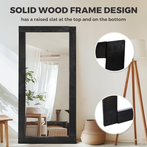 71x32in Full Length Mirror, Solid Wood Convex Frame, Black - color: Black-convex Frame, size: 71"L x 32"W