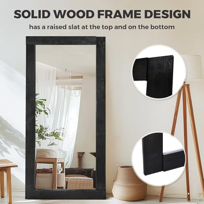 71x32in Full Length Mirror, Solid Wood Convex Frame, Black - color: Black-convex Frame, size: 71"L x 32"W
