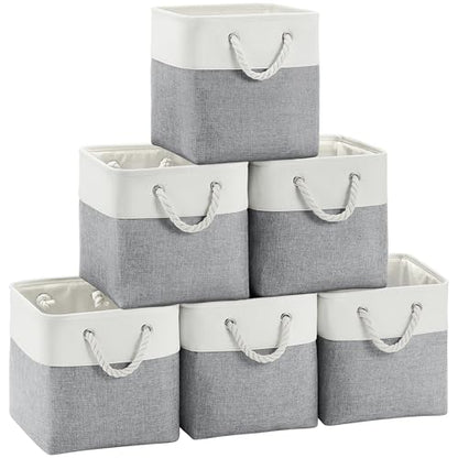 FinishingBo 11 inch Cube Storage Bin with Handles 6 Pack - color: White/Grey-6 Pack