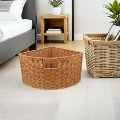 Healifty Triangle Wicker Storage Basket Woven Corner Shelf Basket 15 X 11''