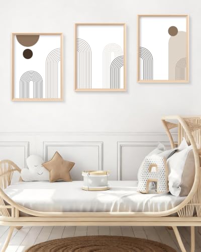 HesenDot Boho Neutral Framed Wall Art, Abstract Line Canvas Prints - color: Framed Neutral Arch, size: 16"L x 12"W