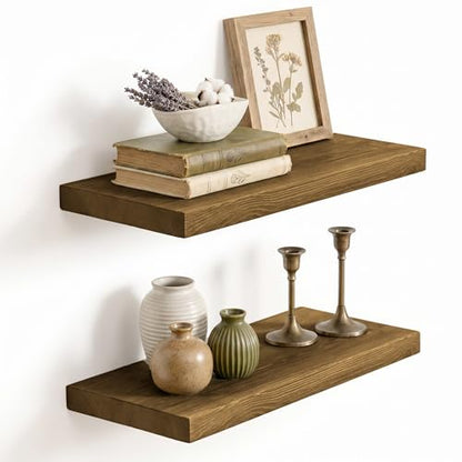 Solid Wood Floating Shelves for Wall 20 inch,Grey Wooden Shelf Set of 2 - color: Grey, size: 20inches-2P