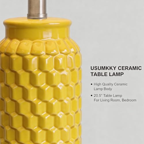 USumkky 20.5" Ceramic Table Lamps Set of 2 - Modern Farmhouse & Boho Style, Bedside Nightstand Lamps for Bedroom, Living Room End Table Lamps, Small Desk Lamp(Yellow) - color: 20.5" Yellow