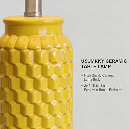 USumkky 20.5" Ceramic Table Lamps Set of 2 - Modern Farmhouse & Boho Style, Bedside Nightstand Lamps for Bedroom, Living Room End Table Lamps, Small Desk Lamp(Yellow) - color: 20.5" Yellow
