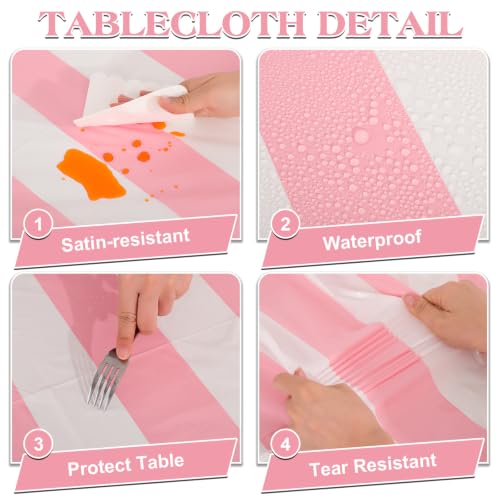 NatNarr 3 Pack Pink Striped Tablecloths, Pink and White Striped Tablecloth - color: Pink Striped