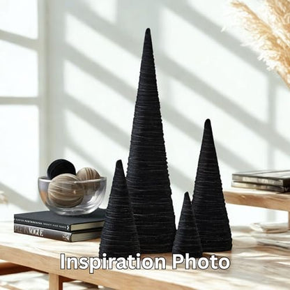 Your Heart's Content Velvet Trees Set of 4 Black, Winter Mantel Accent, Navidad Tabletop Tree, Wedding Centerpiece, Cozy Handcrafted Gift, Bookcase, Classic Valentine (Black) - color: Black