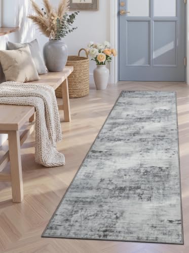 Toneed Washable 2x6 Non-Slip Runner Rug for Hallway Kitchen, Grey - color: Light Neutral Gray, size: 2' x 6' (Rectangular)