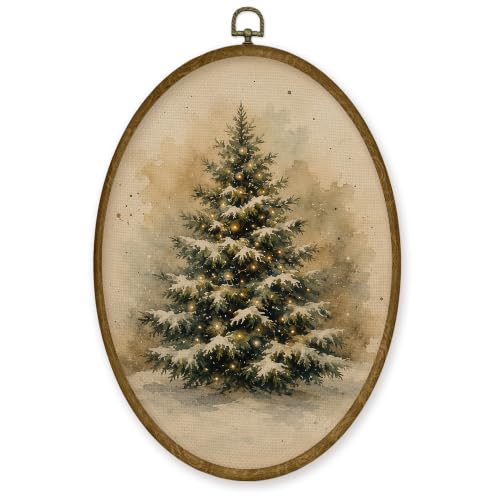 JMENGSSFL Christmas Tree Winter Rustic Oval Wall Art Hanging Decor 8.6x11.4 - color: Christmas-12