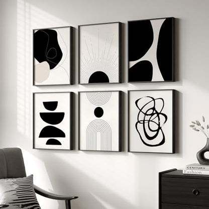 Framed Black and White Modern Abstract Wall Art for Living Room, 6 Pieces - color: Black and White