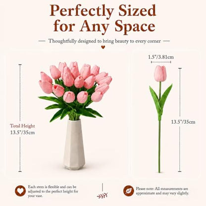 Mandy's 20 Stems Light Pink Artificial Tulip Flowers for Home Centerpieces - color: Light Pink 20pcs