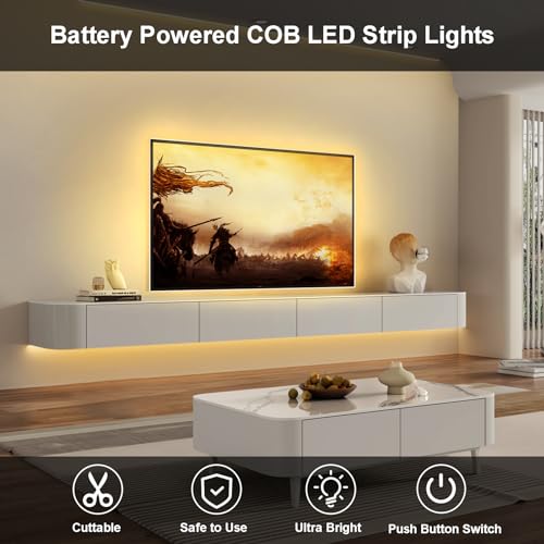 2 Pack 6.6Ft COB LED Strip Lights Battery Powered for Kitchen (Warm White) - color: COB Warm White
