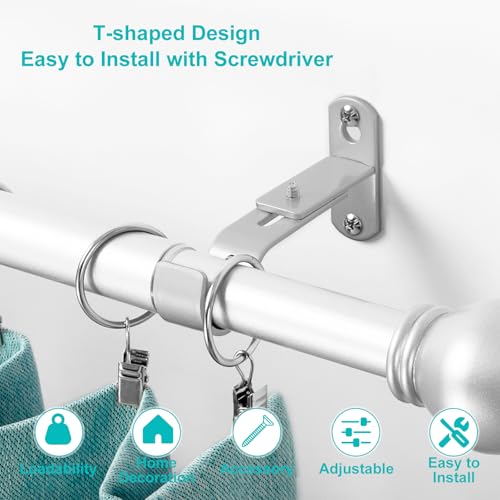 Adjustable Curtain Rod Brackets, Metal Window Drapery Rod Hanger Holders Hooks for 1 inch Rods (Satin Silver, Set of 2) (Pack of 2) - color: Satin Silver, size: Set of 2 (Pack of 2)