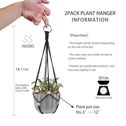 Artilady Hanging Planter for Indoor Plants Adjust Bead Macrame Plant Hanger - color: Black C