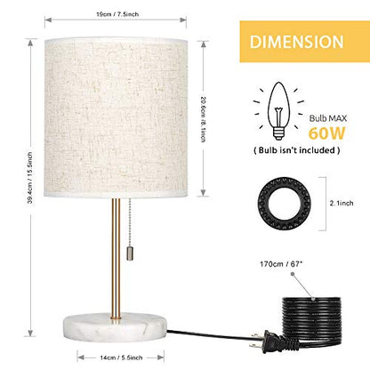 HAITRAL Bedside Table Lamp - Small Nightstand Lamp with Marble Base, Lamp for Bedroom, Office, Girls Room - Gold