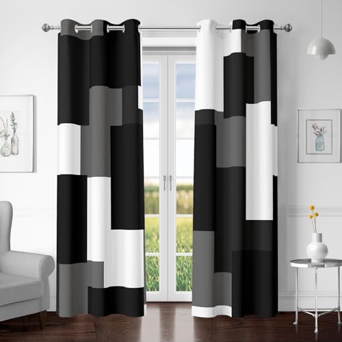 Tyrot Black White Grey Blackout Curtains for Bedroom Living Room 63 inch - color: Grey, size: 42"W x 63"L (Pack of 2)