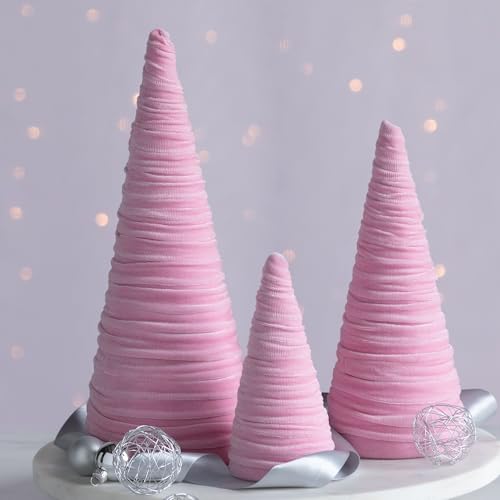 Pink Velvet Trees Set of 3, Valentine's, Teen Girls Room, Coquette Room Decor, Aesthetic Mantel Accent, Cozy Gifts for, Tabletop Glam (Pink) - color: Pink