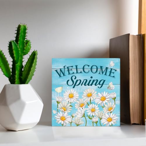 Spring Decor Welcome Spring Daisy Wooden Sign, Farmhouse Home - color: a-20