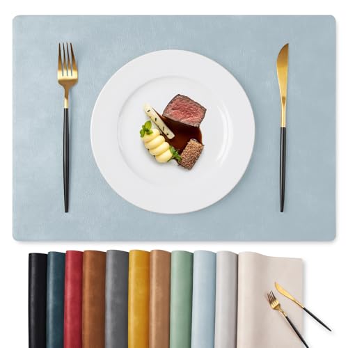 MOSAYT Vinyl Faux Leather Placemats, Set of 6, Light Grayish Blue - color: Light Grayish Blue