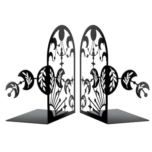Peacoblue 5.5"x4.3"x8.3" Metal Bookends, Heavy Duty Book Ends for Shelves - style: Moon Phases