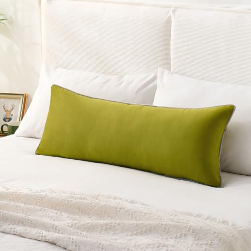 Decorative Throw Pillow Covers Green Pillow Covers Pack of 2 Modern Decorative Cushion Covers 14x36 Rectangle Pillow Cover Cozy Pillowcases with Grey Trim Edge Comfortable Soft Cushion Case for Couch - color: Olive Green, size: 36" x 14" (Pack of 1)