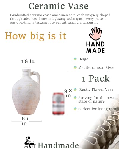 UPWOIGH 9.8in Ceramic Flower Vase with Handles - color: Off-white, size: 9.8''
