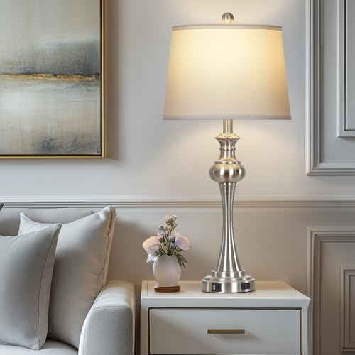 Cinyirong 28.75" Silver Table Lamps for Living Room,Touch Lamps for Bedrooms Set of 2 - Nightstand Table Lamp with USB C+A, 3 Way Dimmable Bedside Lamps End Tables Brushed Nickel - color: Silver table lamp