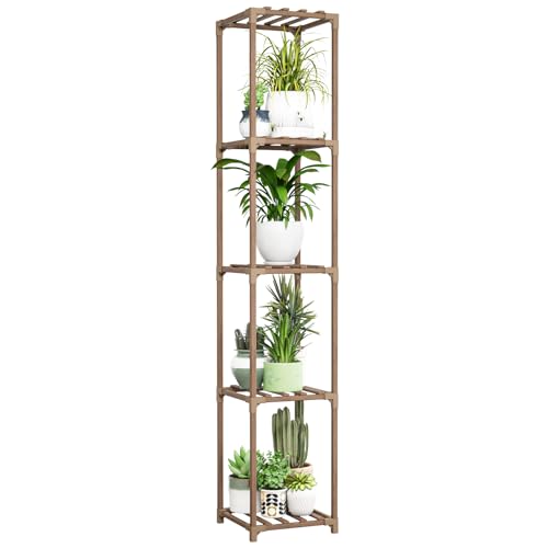 Bamworld Plant Stand Indoor Outdoor 5 Tier Tall Large Wood Plant Shelf - color: Brown, size: 5 Tiers - Standard