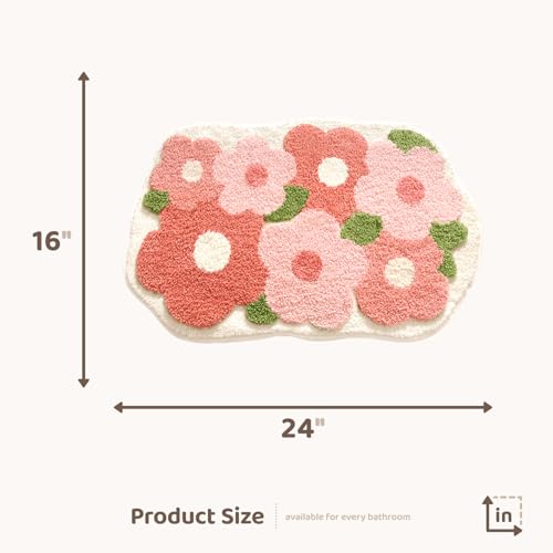 Molesun Floral Bath Mat 16x24, Soft Absorbent Microfiber Bath Rugs - color: Flowers, size: 16" x 24"