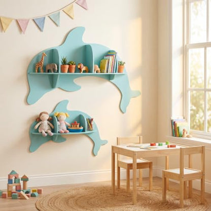 GLACER Floating Shelves for Wall, 2 Pack Kids Corner Bookshelf (Dolphin) - size: 38" x 6" x 27"
