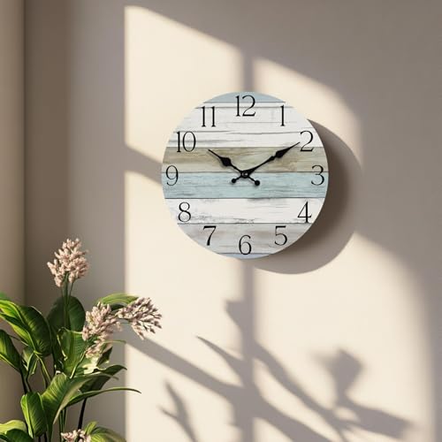 12 Inch Wall Clock, Silent Battery Operated Analog Clock, Blue - color: A-blue White Brown, size: 12"
