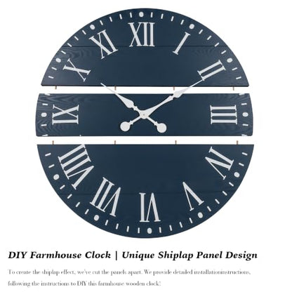 Large Wall Clock with Roman Numeral, 24” Shiplap Farmhouse Clock - color: Blue, size: 24 Inch