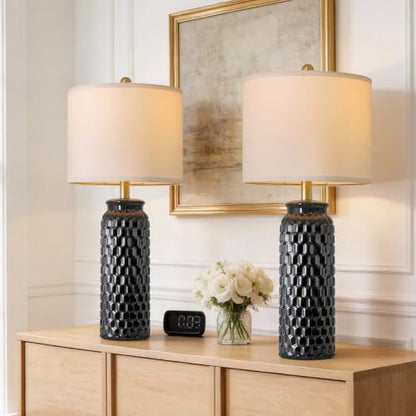 USumkky 27" Ceramic Table Lamps Set of 2 - Modern Farmhouse & Boho Style, Bedside Nightstand Lamps for Bedroom, Living Room End Table Lamps, Small Desk Lamp(Black) - color: 27" Black-2 Pack