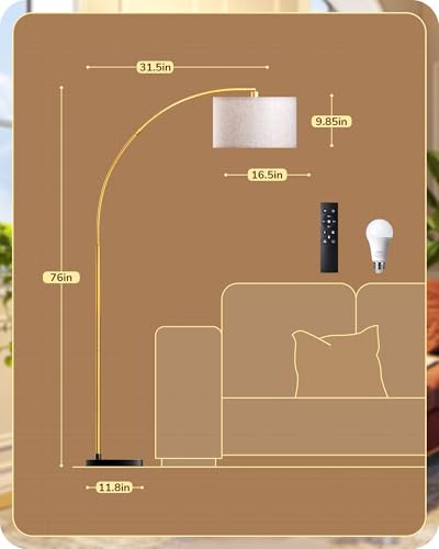 EDISHINE 78.3" Gold Arched Floor Lamp with Remote, Modern Standing Lamp - style: Modern-Gold