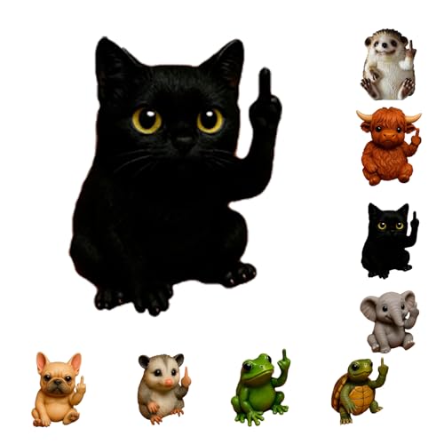 Nicerice Fun Mini Middle Finger Animal Statue,Resin Middle Finger Animals Decor Statue for Desktop,Office and Car, Funny and Cute Middle Finger Humor Gag Gifts (Cat) - color: Cat