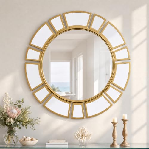CozyDH Gold Sunburst Mirror Decor - 24 inch Round Wall Mirror Decorative with Metal Frame Modern Bohemian Sun Art Decor Mirror for Entryway Bedroom Living Room Hallway Bathroom Dining Room Fireplace - color: 23.6 Inch-gold