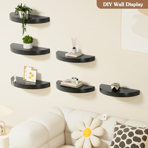 Olakee Floating Shelves for Wall Set of 3, 15.4" Rustic Wood Wall Mounted Shelves for Bathroom, Bedroom, Living Room, Kitchen, Office – Heavy Duty Decorative Storage Shelves – Black