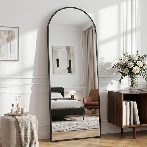 Full Length Mirror, 58.5"x18" Arched Floor Mirror, Black - color: Black, size: 58.5"L x 18"W