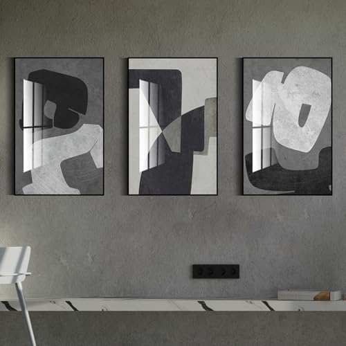 QKF 3Pcs Black White Gray Abstract Geometric Crystal Framed Canvas Wall Art - color: Black, White, Dark Gray, size: 20" X 28" X 3 pieces