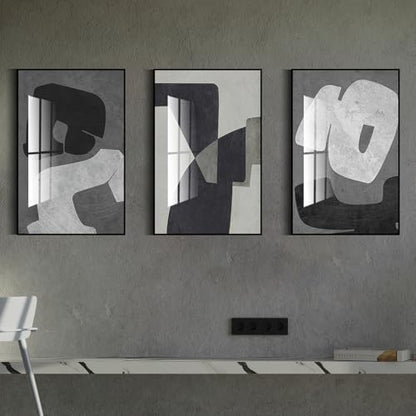 QKF 3Pcs Black White Gray Abstract Geometric Crystal Framed Canvas Wall Art - color: Black, White, Dark Gray, size: 24" X 32" X 3 pieces