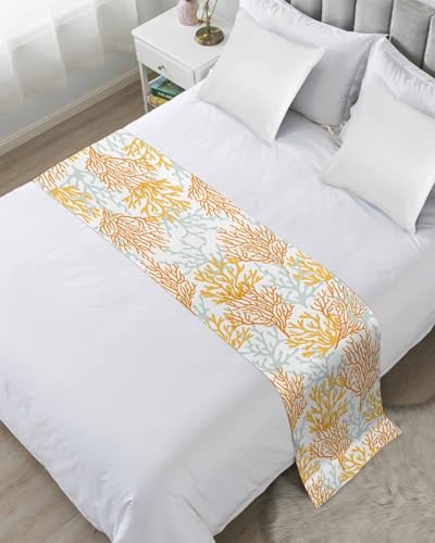 DecorLovee Orange Gray Coral Coastal Bed Runners for King Size Bed, Summer Beach Decorative Bed Throws for Foot of Bed, Sea Nautical Bed Runner Sofa Throw Bedding Scarf Protector Slipcover for Bedroom - color: Orange Gray Coral, size: 94"x20" for King Bed