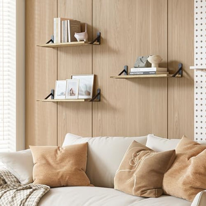 YGEOMER 16.5 Inch Floating Wall Shelves, Light Carbonized Brown, Set of 6 - color: Rustic Brown, size: 16.5 x 6.1 x 0.59 inches