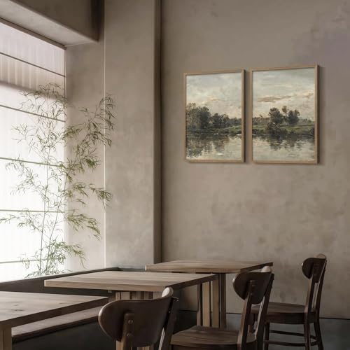 2Pcs Framed Countryside Canvas Wall Art Nature Landscape Artwork 16X12 Inch - color: Green Countryside Landscape, size: 16"L x 12"W