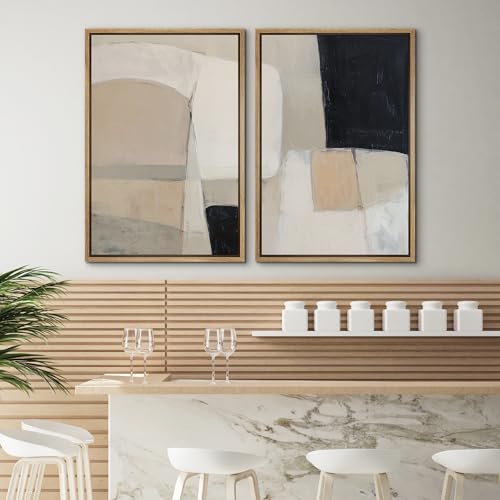 SIGNWIN Framed Canvas Print Wall Art Set Wabi-Sabi Block Illustrations Modern Art Minimal Boho Relax/Calm for Living Room, Bedroom, Office - 16"x24"x2 NATURAL - color: A16-2601-irs03, size: 16"x24"x2 Panels Natural