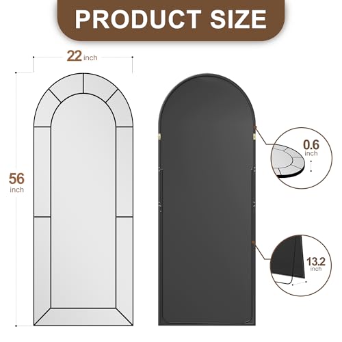 Delma Arched Window Pane Full Length Mirror, 22"x56", Black, Window Mirror - size: 56"L x 22"W