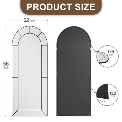 Delma Arched Window Pane Full Length Mirror, 22"x56", Black, Window Mirror - size: 56"L x 22"W