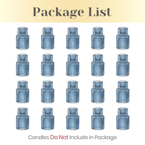 Hewory Glass Candlestick Holders Bulk, 20 PCS Blue Taper Candle Holders - color: Blue, size: 20PCS